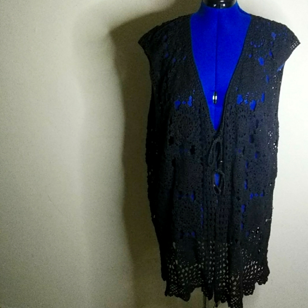 Handmade Large black knitted sleeveles cover.